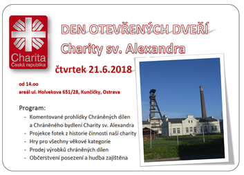 Srdečně Vás zveme na Den otevřených dveří Charity sv. Alexandra 2018